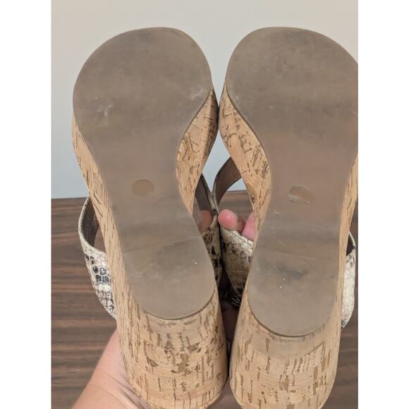 Tory Burch Suzy Cork Snake Print Thong Wedge Heel Sandals Women's 9 - Picture 7 of 9